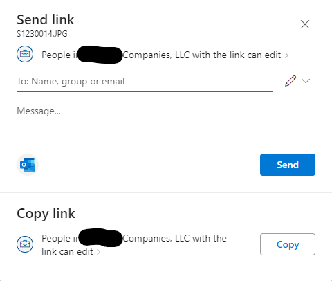 Onedrive Send Link Dialog
